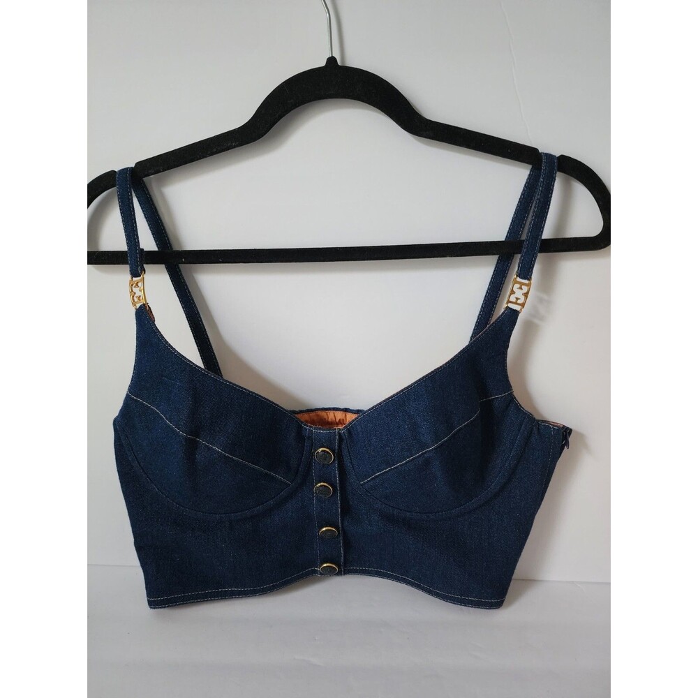ESCADA Denim Blue Jean Cropped Corset Top Size 34